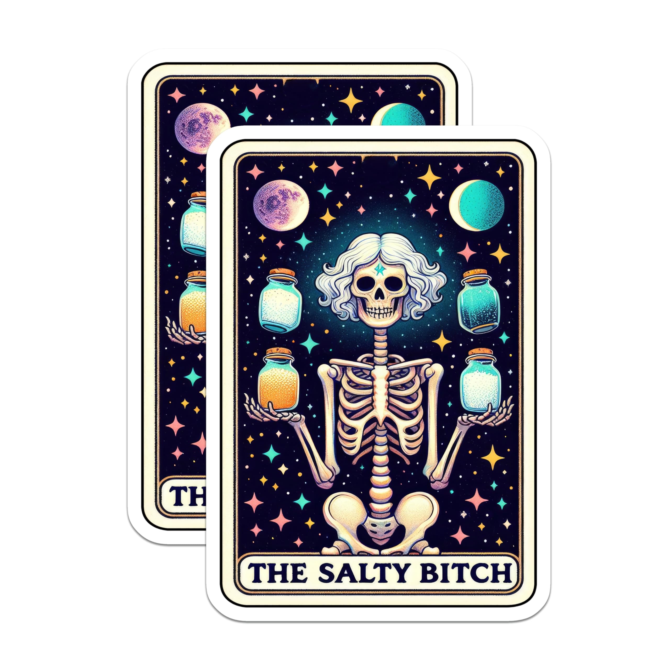 (2 Pack) Salty Bitch Magnets - Skeleton Tarot Art - Humorous Witchy Kitchen Decor - 5 Inches On Longest Side - Thick Durable Magnet - Made in USA - MAG23665