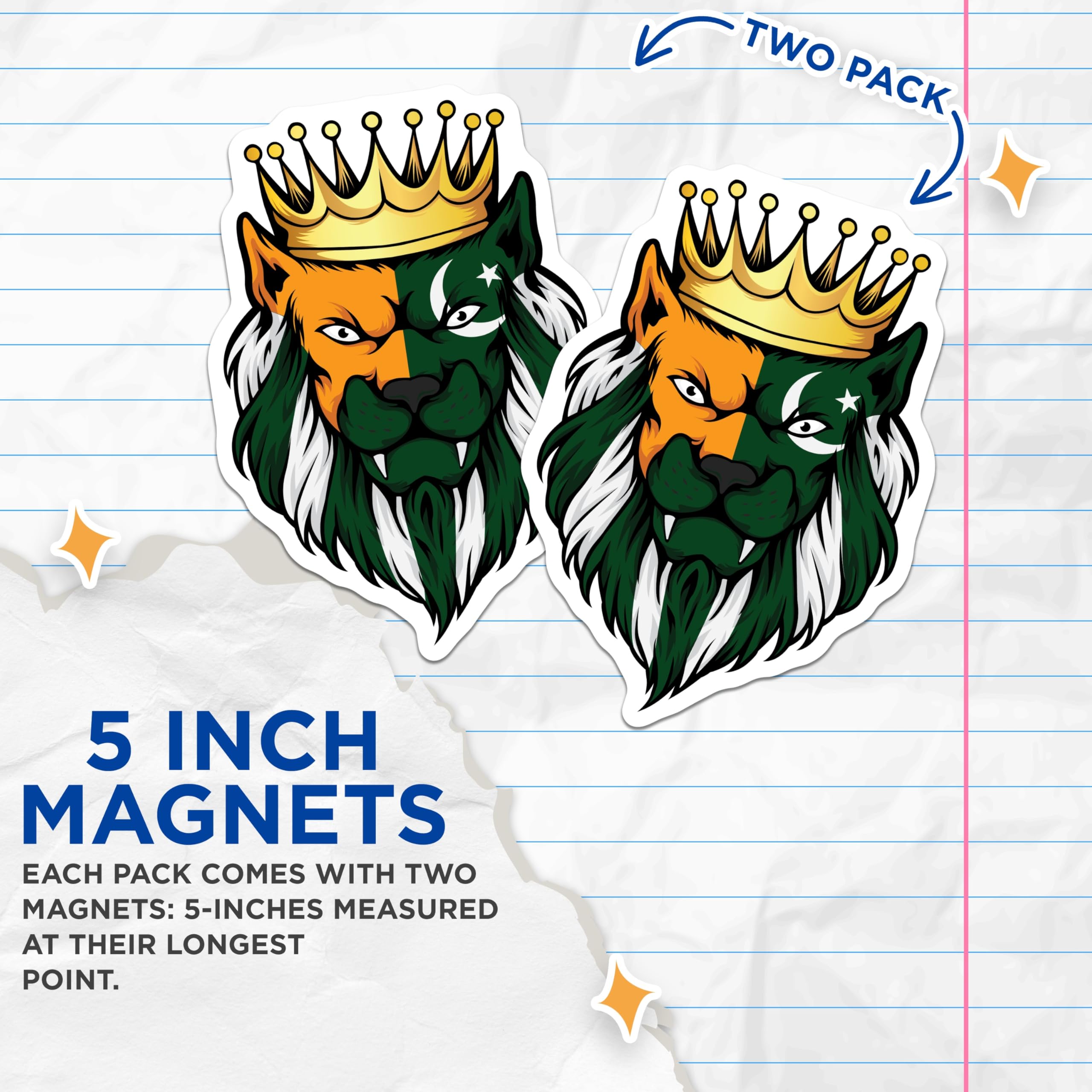 (2 Pack) Lion King Flag Magnets - Regal Lion Art - Unique Fridge Decor - 5" On Longest Side - Premium Magnet - for Cars, Refrigerators, Toolboxes, Lockers - Made in USA - MAG17580