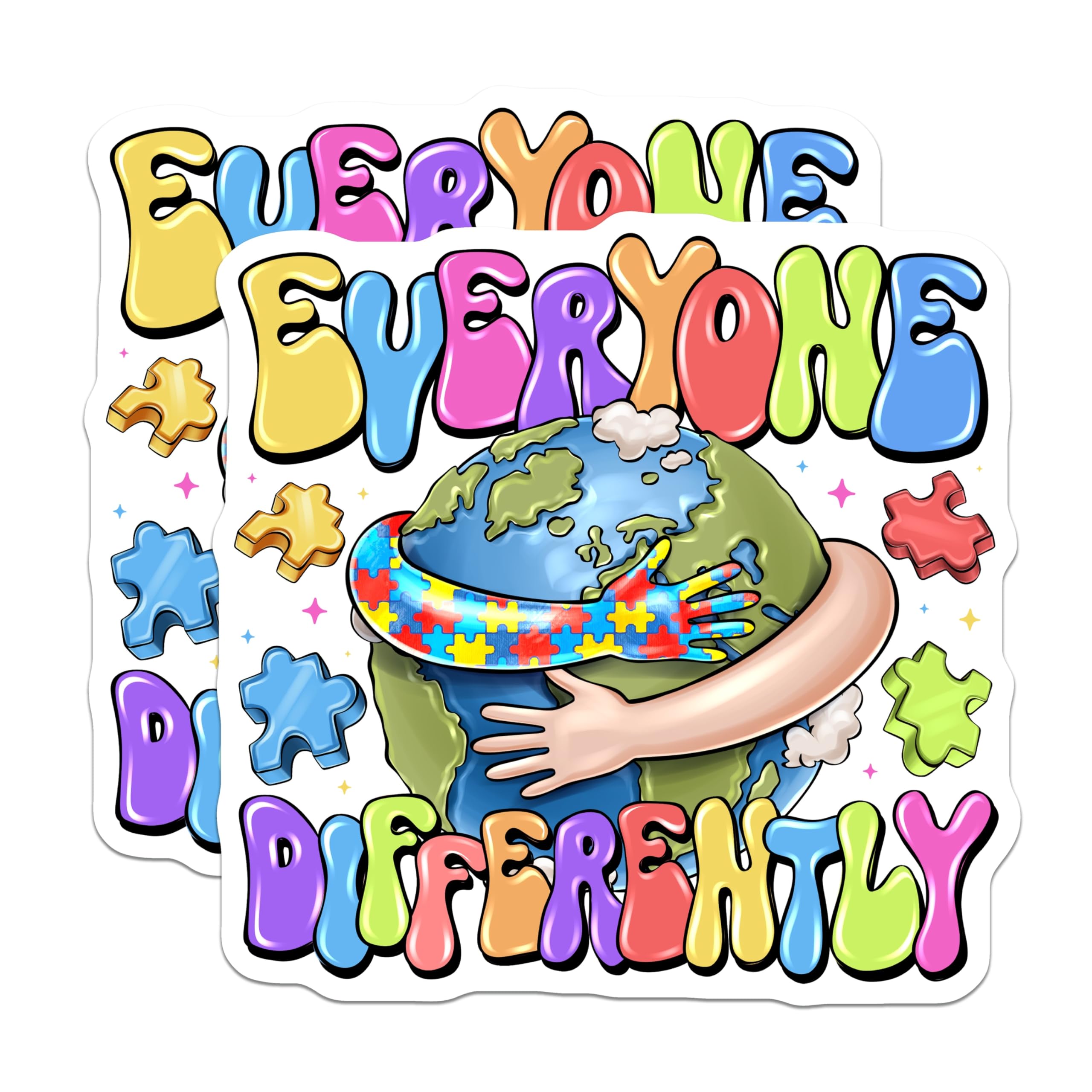 (2 Pack) Everyone Differently Magnets - Autism Acceptance Art - Neurodiversity Support Puzzle Pieces - 5 Inches On Longest Side - Thick Durable Magnet - Made in USA - MAG27321