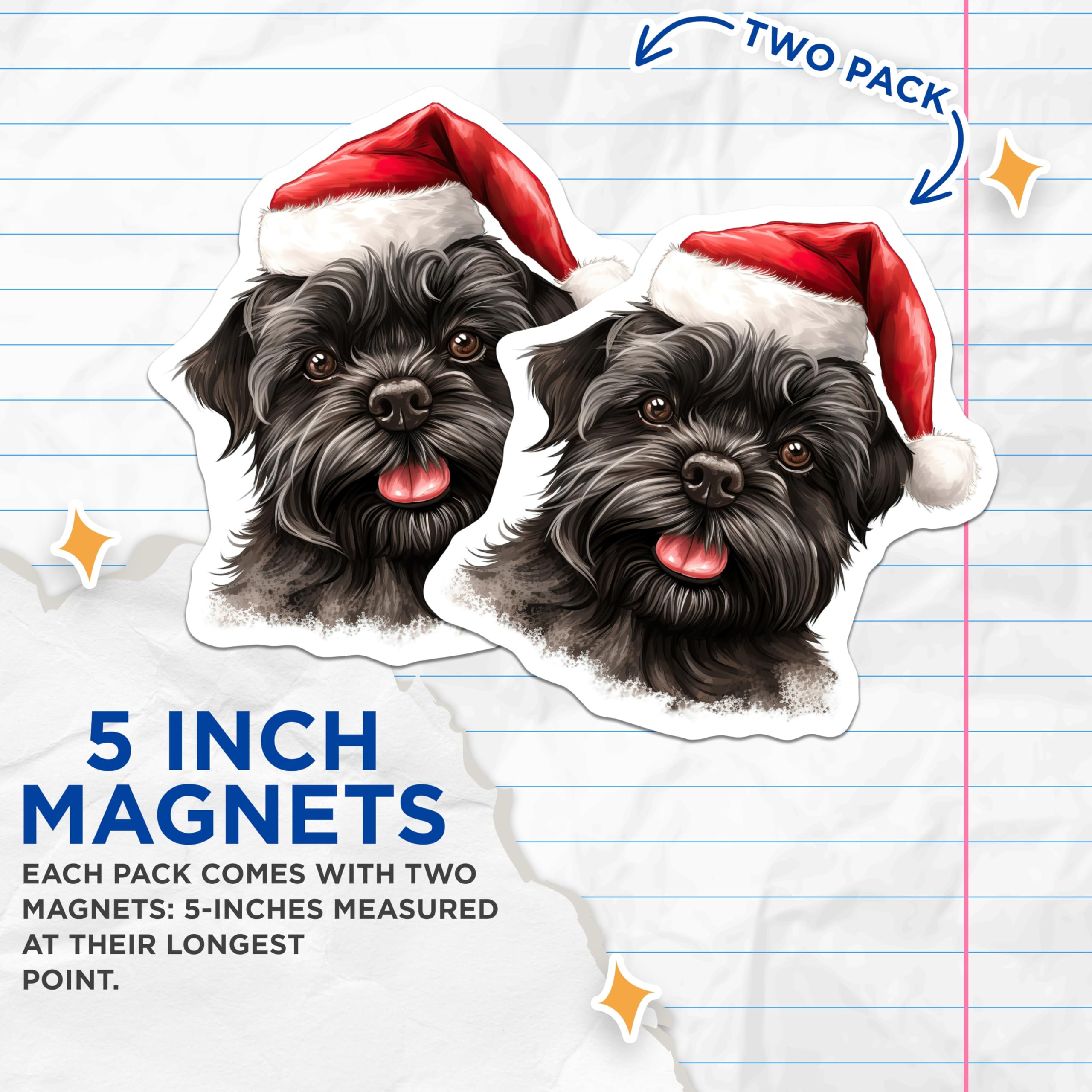 (2 Pack) Black Schnauzer Magnets - Christmas Dog Holiday Decor - Santa Hat Pet Lover Fridge Accent - 5 Inches On Longest Side - Thick Durable Magnet - Made in USA - MAG30506