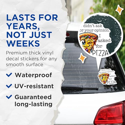 (2 Pack) Funny Pizza Quote Stickers - Humorous Food Decal - 5" On Longest Side - Sticks to Smooth Flat Surfaces - Made in USA - BMCS8787 - BMCS8787