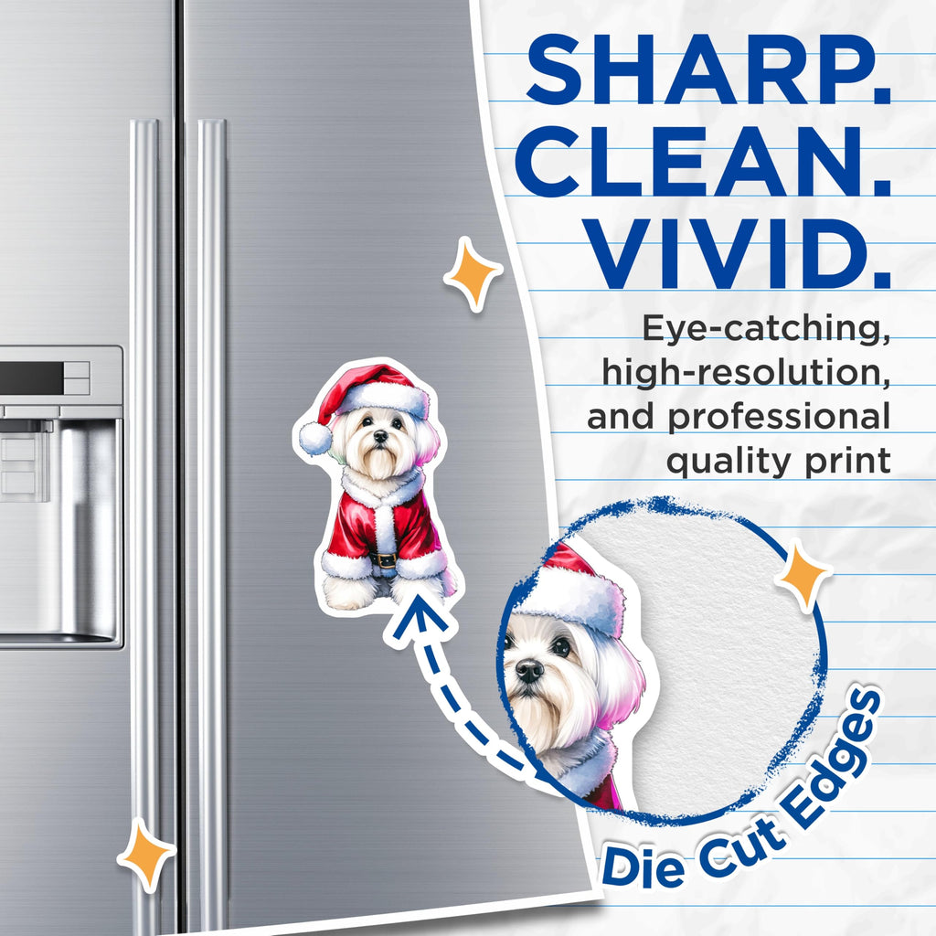 (2 Pack) Christmas Dog Magnets - Maltese Santa Puppy - Holiday Refrigerator Decor - 5 Inches On Longest Side - Thick Durable Magnet - Made in USA - MAG26030