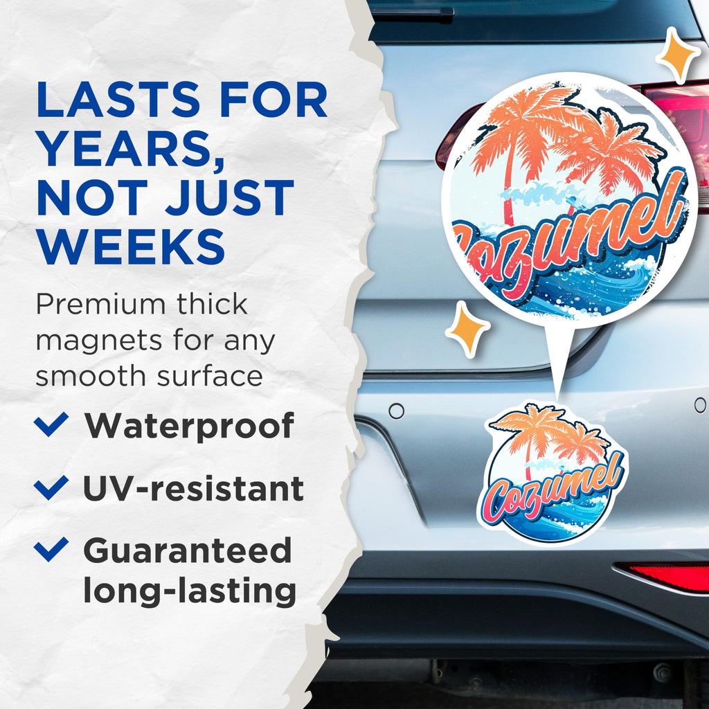 (2 Pack) Cozumel Mexico Magnets - Travel Souvenir - Tropical Island Decor - 5" On Longest Side - Premium Magnet - for Cars, Refrigerators, Toolboxes, Lockers - Made in USA - MAG17205