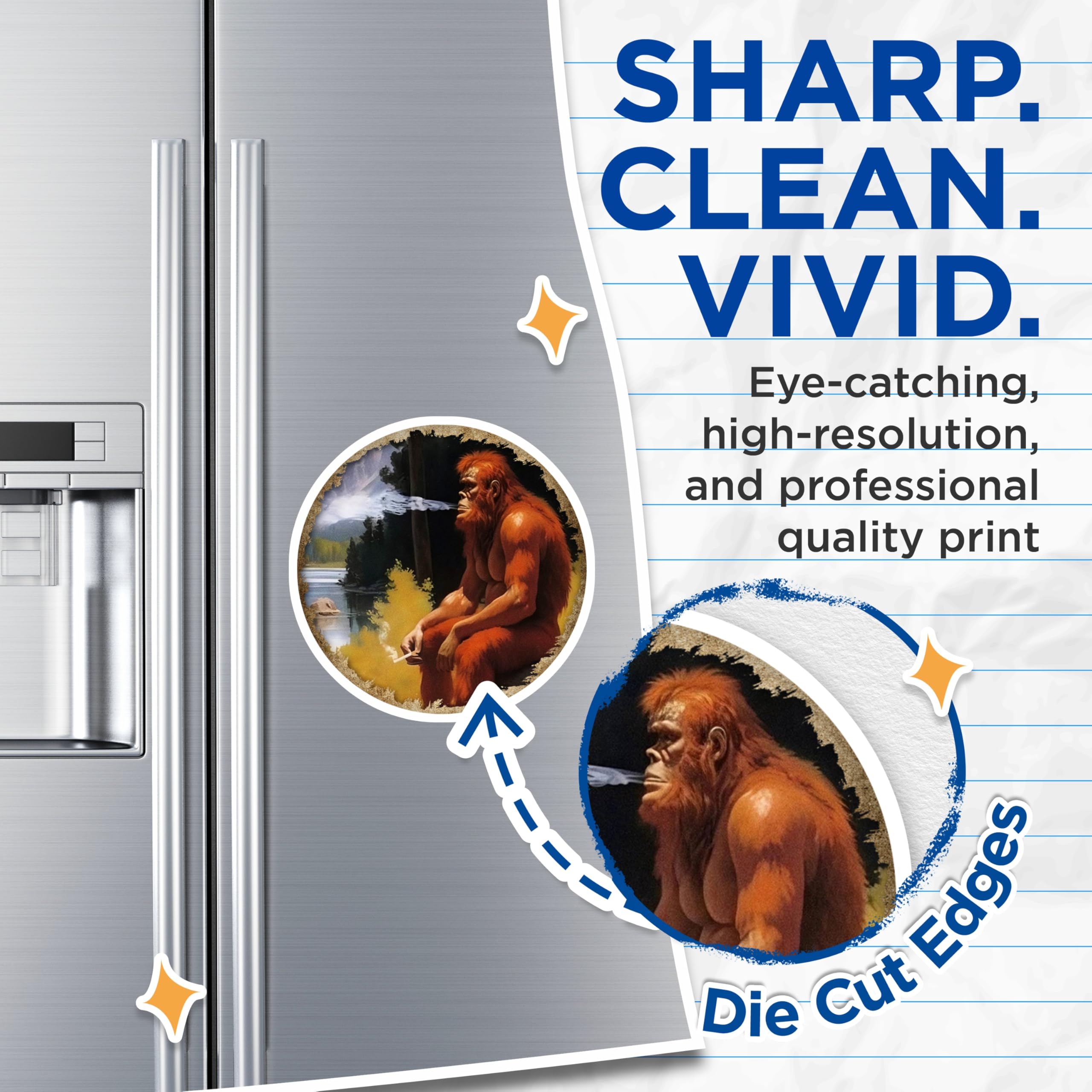 (2 Pack) Bigfoot Magnets - Smoking Sasquatch Decor - Funny Cryptid Humor Cabin Accessory - 5 Inches On Longest Side - Thick Durable Magnet - Made in USA - MAG30885