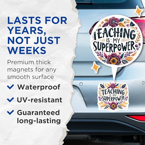 (2 Pack) Teaching is My Superpower Magnets - Inspirational Teacher - Classroom Wall Art - Motivational Quote Magnets - 5" On Longest Side - for Cars, Fridges, Toolboxes - Made in USA - MAG4427