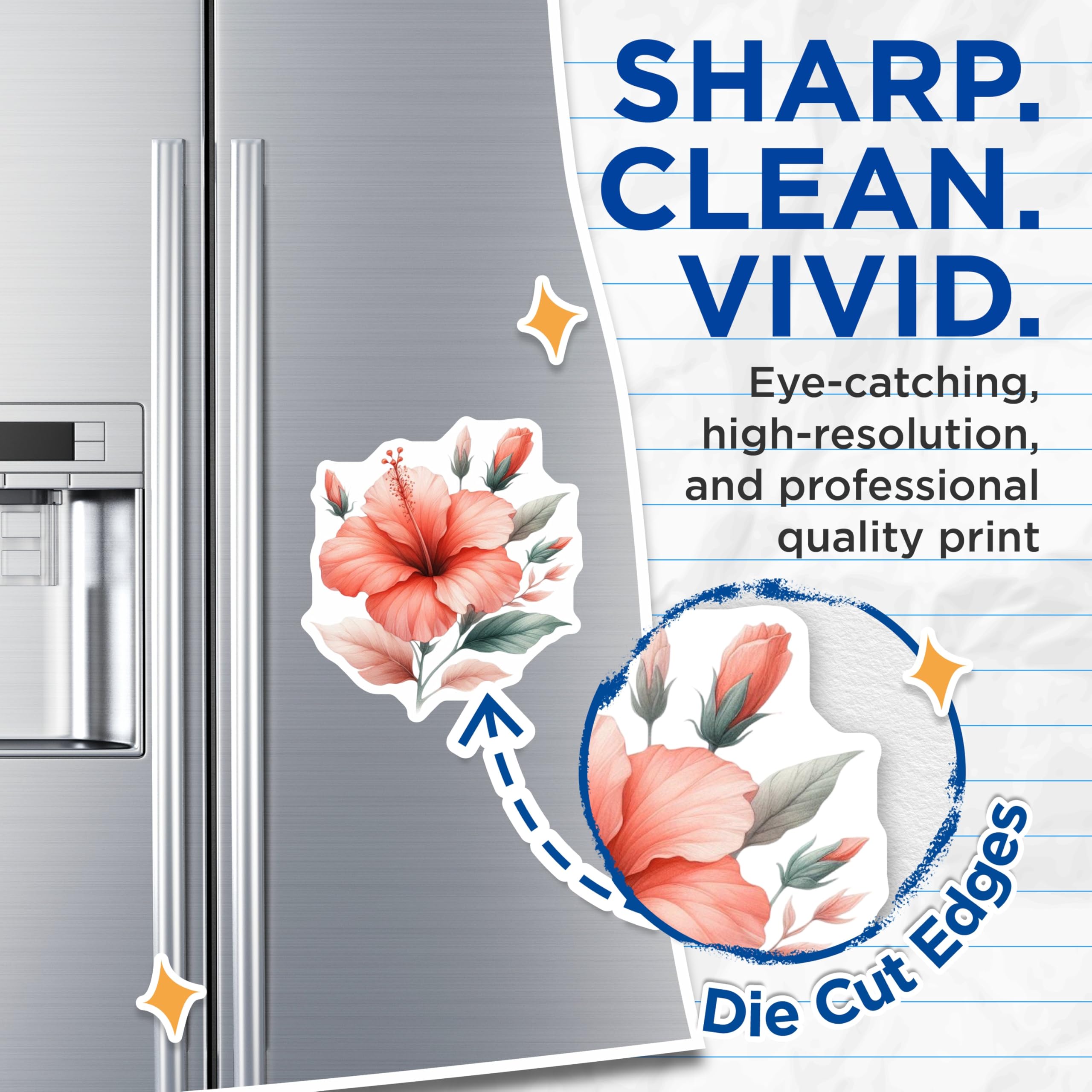 (2 Pack) Hibiscus Flower Magnets - Botanical Art Decor - Tropical Fridge Accessory - 5 Inches On Longest Side - Thick Durable Magnet - Made in USA - MAG21464