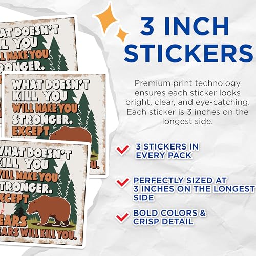 (3 Pack) Bear Laptop Decals - Funny Saying Stickers - Motivational Decal - 3 Inches On Longest Side - Easy Peel & Apply - Made in USA - 3MCS4514
