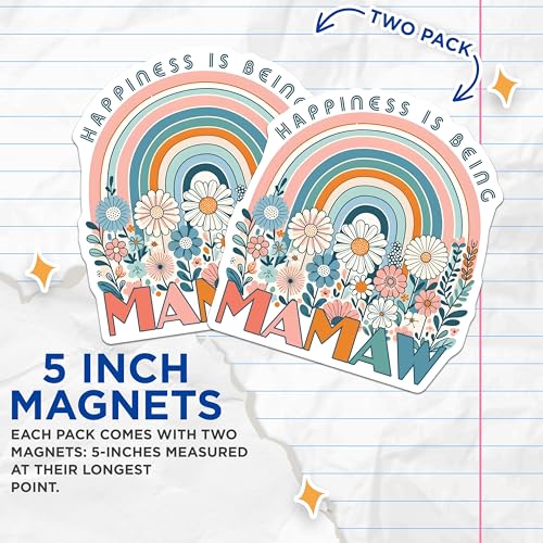 (2 Pack) Happiness is Being Mamaw Magnets - Rainbow Flower Design - Mamaw Decor - Mother's Day Mamaw Gift - 5" On Longest Side - for Cars, Fridges, Toolboxes - Made in USA