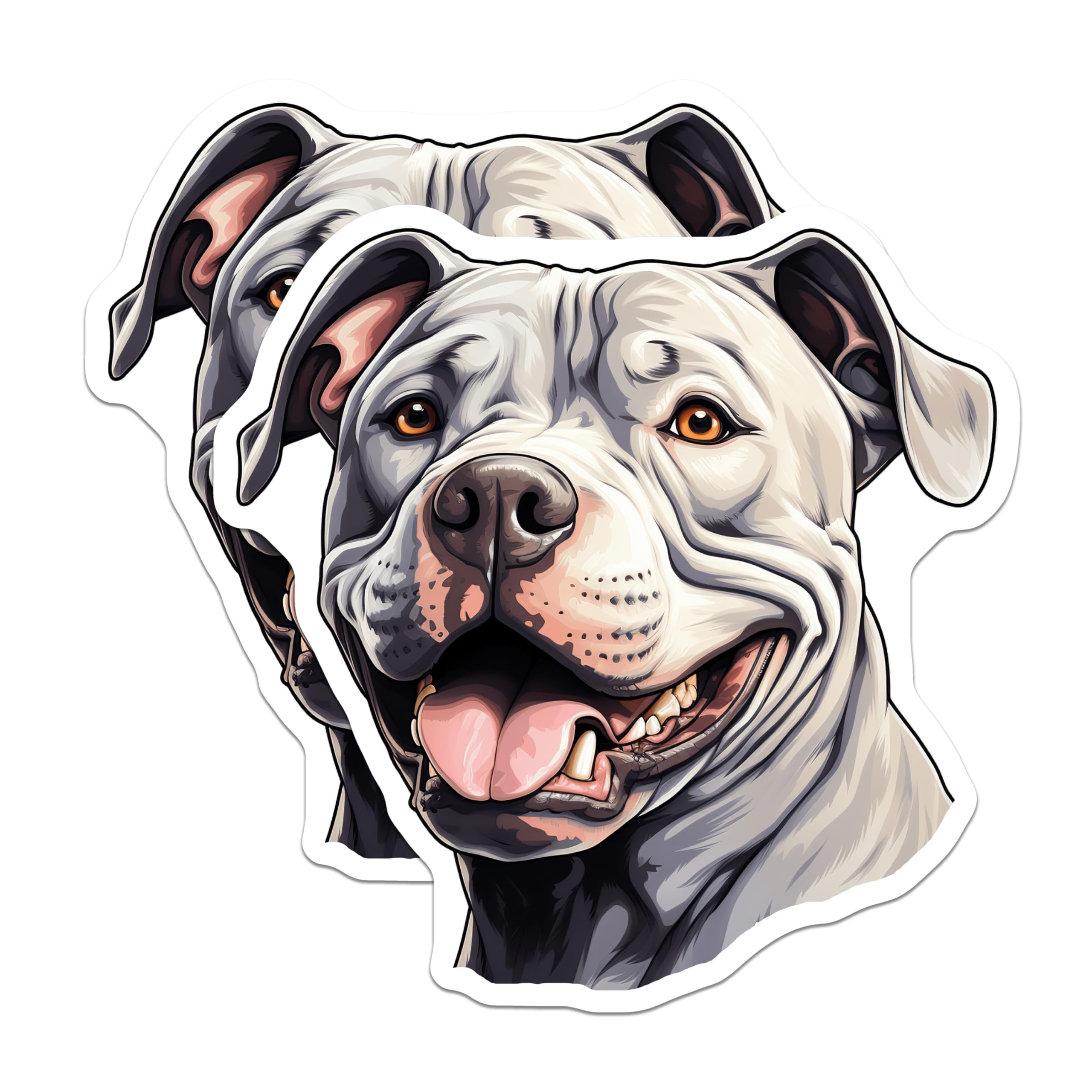 (2 Pack) Pit Bull Magnets - White Canine Lover - Smiling Bully Breed Art - 5 Inches On Longest Side - Thick Durable Magnet - Made in USA - MAG25682