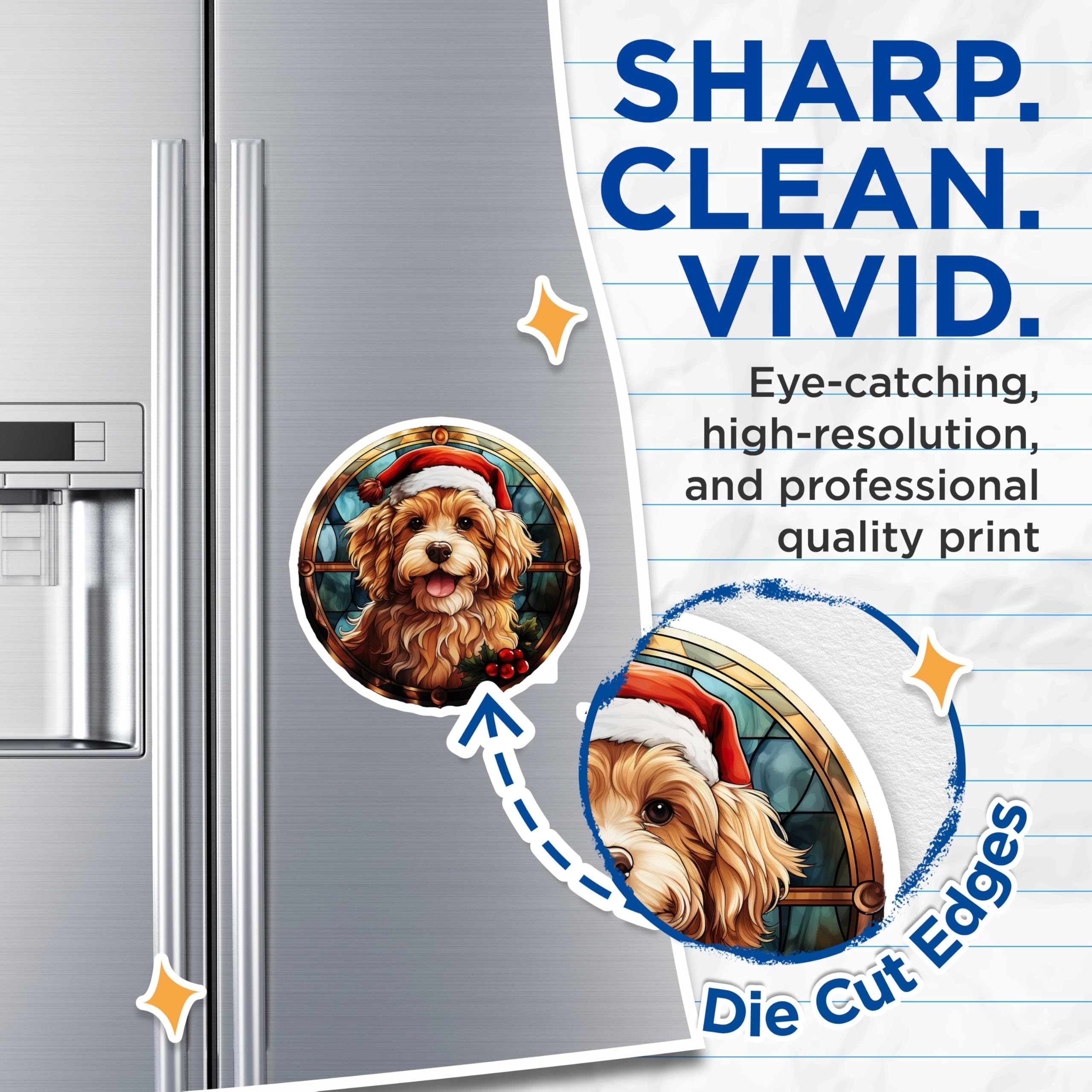 (2 Pack) Christmas Dog Magnets - Goldendoodle Santa Hat Decor - Holiday Pet Lover Fridge - 5 Inches On Longest Side - Thick Durable Magnet - Made in USA - MAG27872
