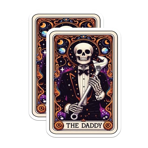 (2 Pack) Skeleton Dad Stickers - Retro Skull Art Stickers - Male Figure Halloween Stickers - 5" On Longest Side - Sticks to Smooth Flat Surfaces - Made in USA - BMCS5382