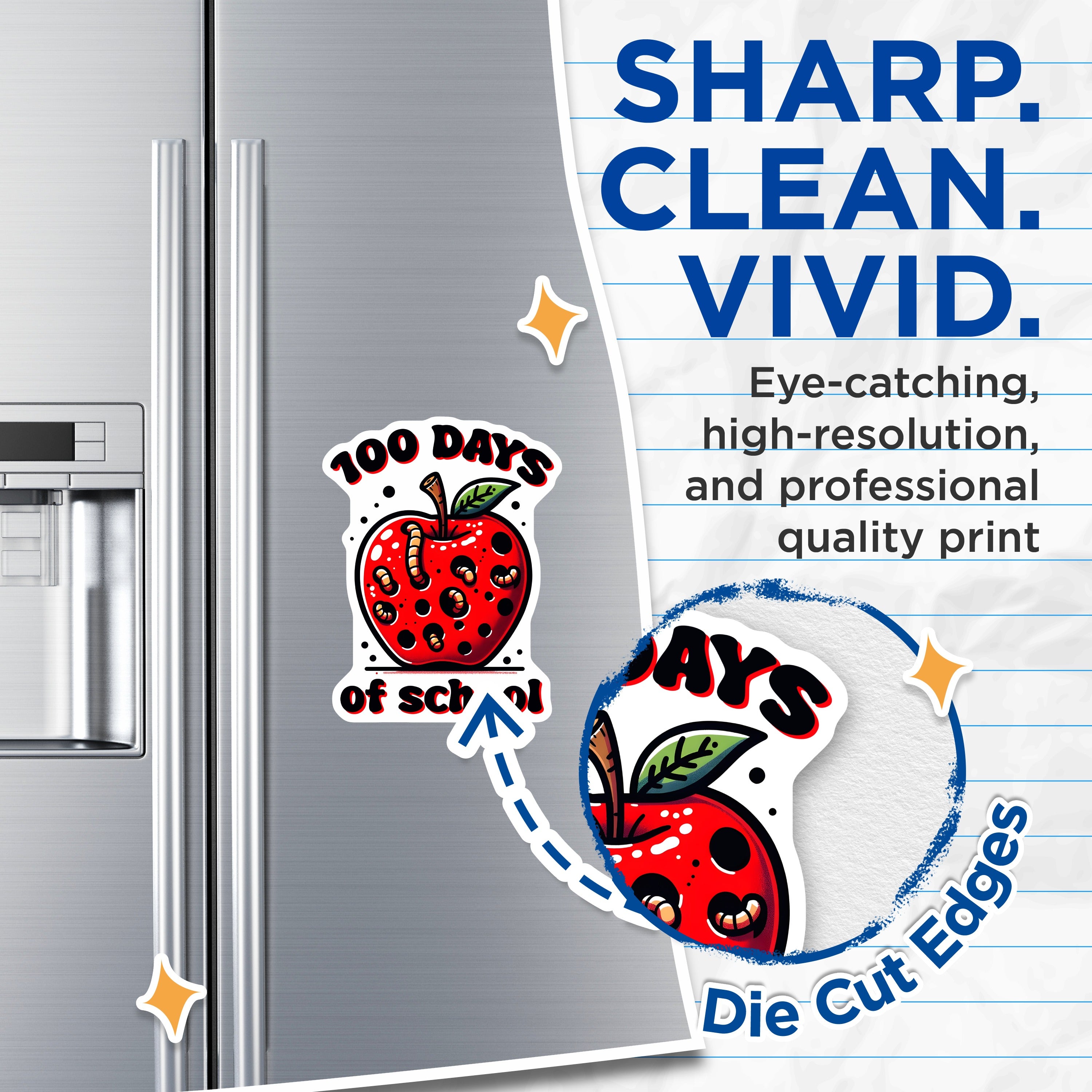 (2 Pack) 100 Days of School Magnets - Teacher Appreciation Decor - Funny Apple Worms - Milestone Celebration - 5 Inches On Longest Side - Thick Durable Magnet - Made in USA - MAG38276