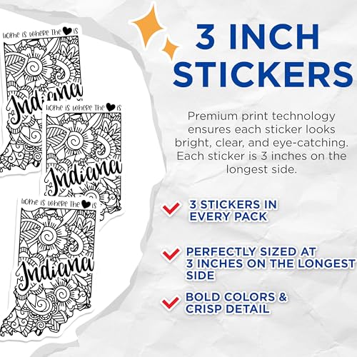 (3 Pack) Indiana Decals - Home State Decal - Floral State Pride Decal - 3 Inches On Longest Side - Easy Peel & Apply - Made in USA - 3MCS7823