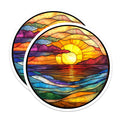 (2 Pack) Stained Glass Sunset Magnets - Ocean Landscape Art - Boho Fridge Decor - 5 Inches On Longest Side - Thick Durable Magnet - Made in USA - MAG28479