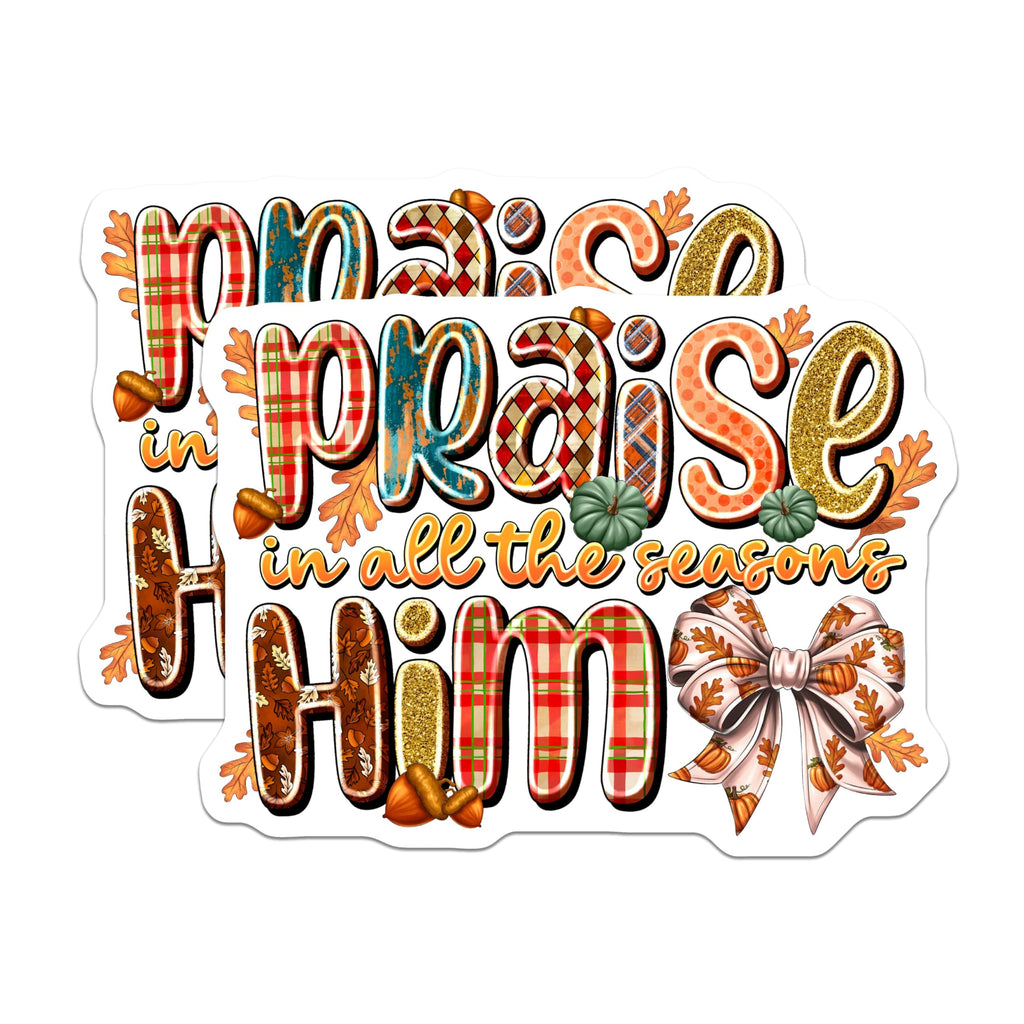 (2 Pack) Praise in All Seasons Magnets - Autumn Faith Decor - Farmhouse Christian Home - 5 Inches On Longest Side - Thick Durable Magnet - Made in USA - MAG30281