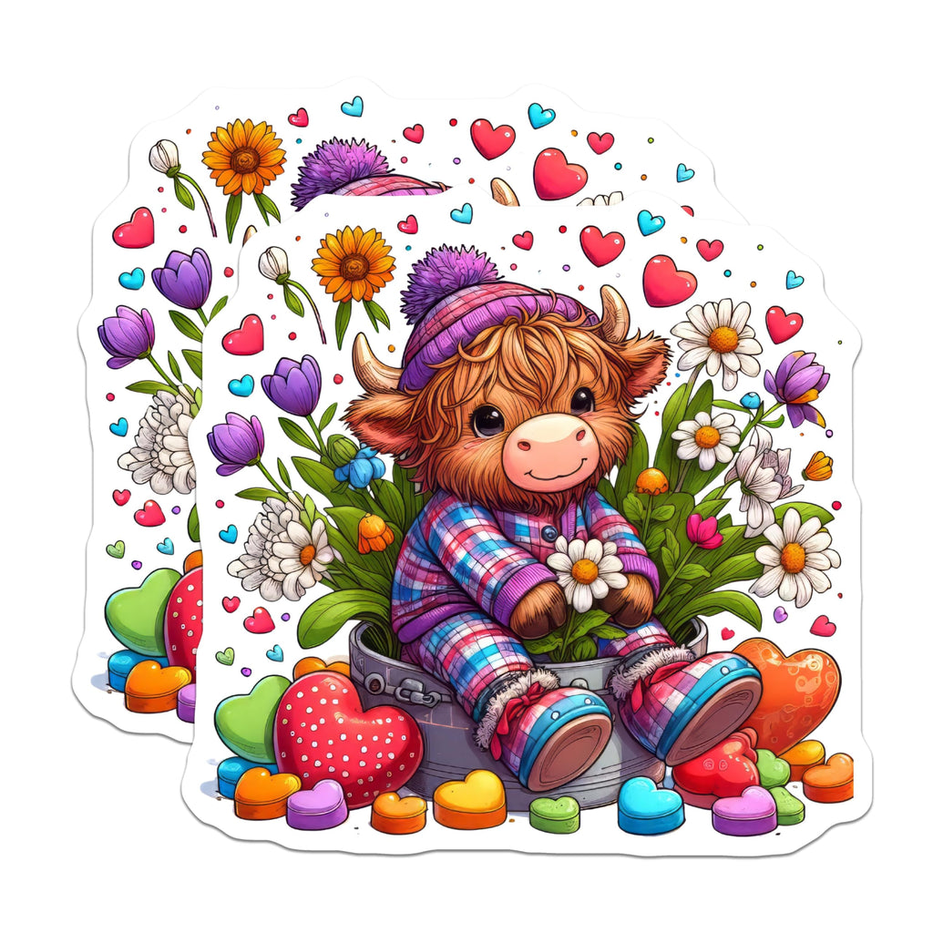(2 Pack) Highland Cow Magnets - Cute Animal Decor - Floral Heart Magnets - 5" On Longest Side - Premium Magnet - for Cars, Refrigerators, Toolboxes, Lockers - Made in USA - MAG15605