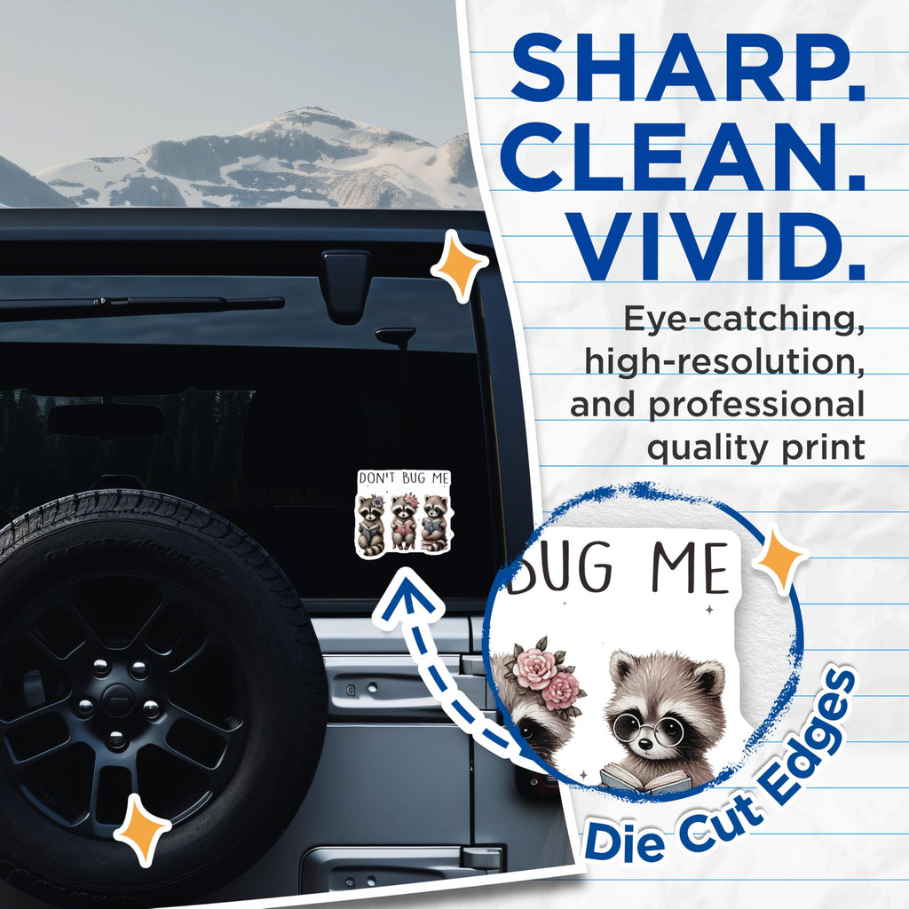 (2 Pack) Cute Raccoon Stickers - Don't Bug Me Sticker - Raccoon Reading Stickers - 5" On Longest Side - Sticks to Smooth Flat Surfaces - Made in USA - BMCS6483