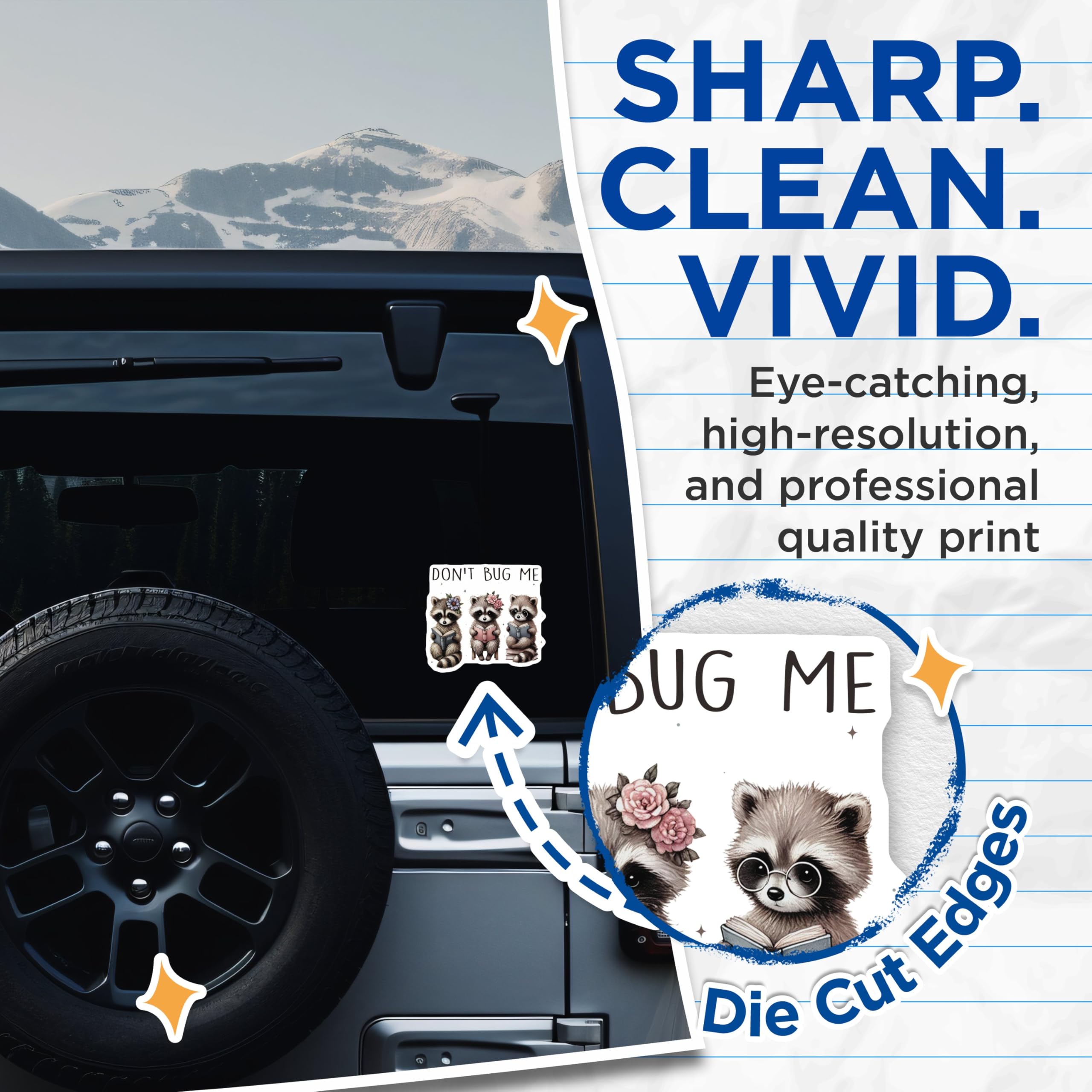 (2 Pack) Cute Raccoon Stickers - Don't Bug Me Sticker - Raccoon Reading Stickers - 5" On Longest Side - Sticks to Smooth Flat Surfaces - Made in USA - BMCS6483
