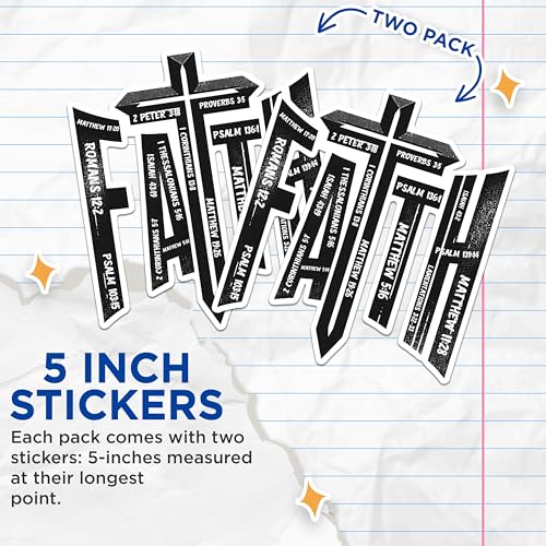 (2 Pack) Faith Bible Verse Stickers - Christian Scripture Stickers - Inspirational Religious Stickers - 5" On Longest Side - Sticks to Any Smooth Flat Surface - Made in USA - BMCS2844