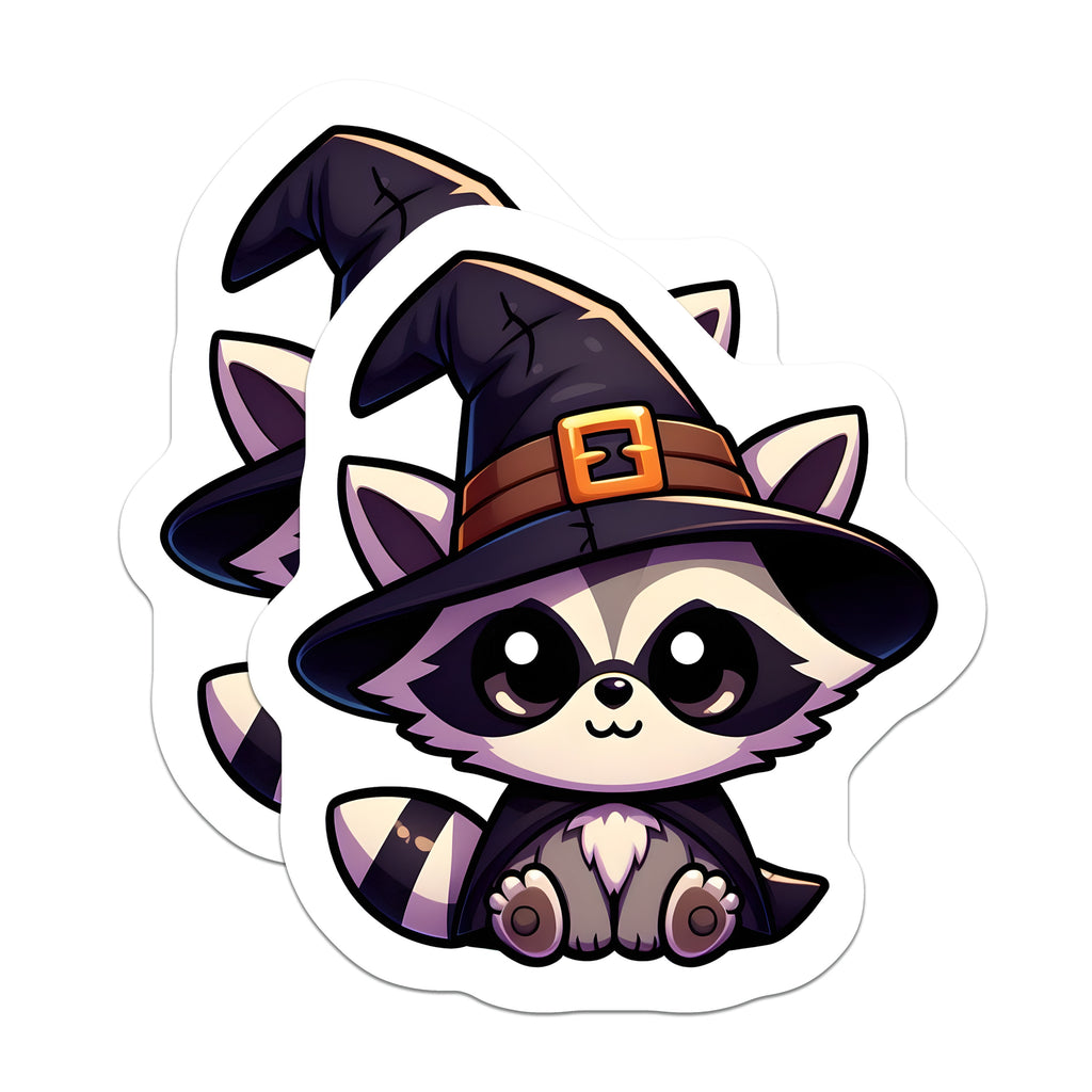 (2 Pack) Cute Witch Raccoon Magnets - Halloween Animal Decor - Spooky Kawaii Fridge Magnets - 5 Inches On Longest Side - Thick Durable Magnet - Made in USA - MAG37656
