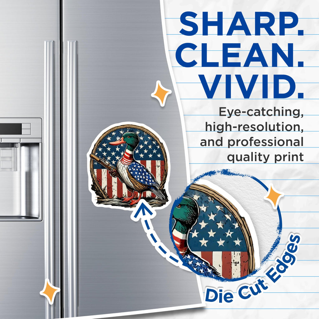 (2 Pack) Patriotic Duck Magnets - American Flag Rifle Hunter - USA Wildlife Vehicle Decor - 5 Inches On Longest Side - Thick Durable Magnet - Made in USA - MAG20525