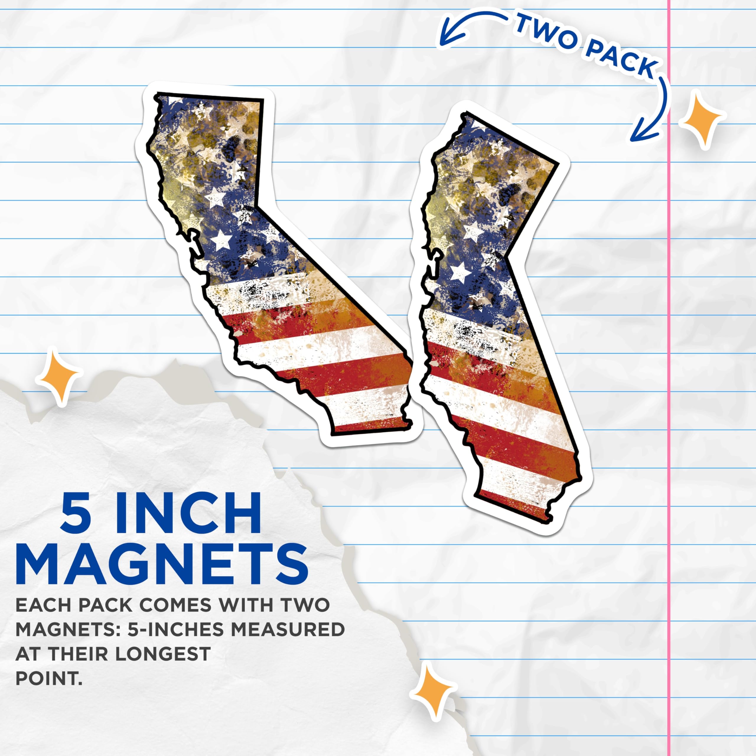 (2 Pack) California Flag Magnets - USA State Pride - Patriotic Fridge Decor - 5" On Longest Side - Premium Magnet - for Cars, Refrigerators, Toolboxes, Lockers - Made in USA - MAG18923