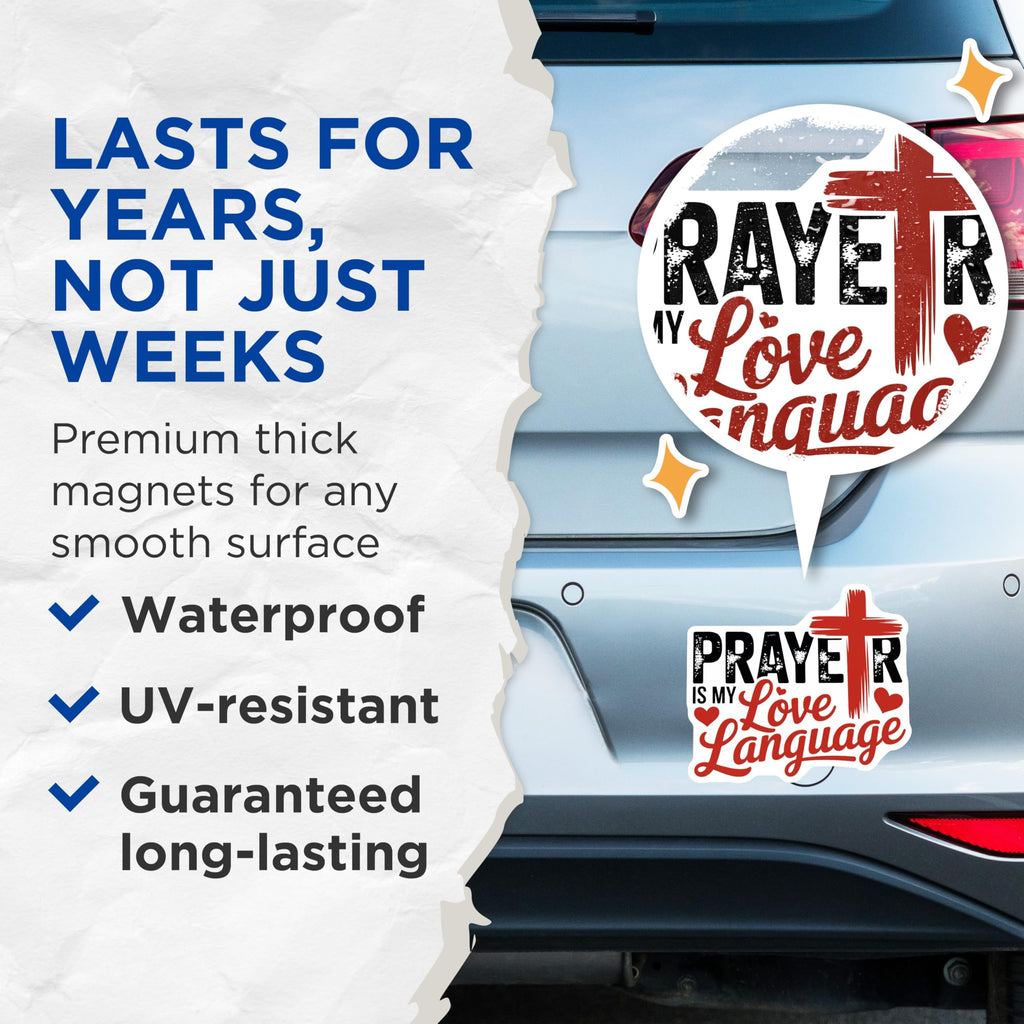 (2 Pack) Prayer is My Love Language Magnets - Christian Faith Refrigerator Decor - Inspirational Spiritual Art Display - 5 Inches On Longest Side - Thick Durable Magnet - Made in USA - MAG23189