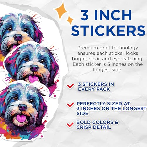 (3 Pack) Havapoo Dog Decals - Colorful Pet Art - Puppy Laptop Decal - 3 Inches On Longest Side - Easy Peel & Apply - Made in USA - 3MCS0749