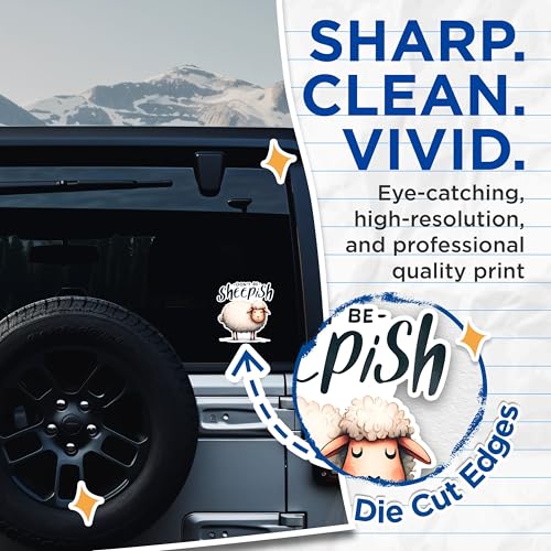 (2 Pack) Sheep Stickers - Don't Be Sheepish Stickers - Motivational Animal Stickers - 5" On Longest Side - Sticks to Any Smooth Flat Surface - Made in USA - BMCS2645
