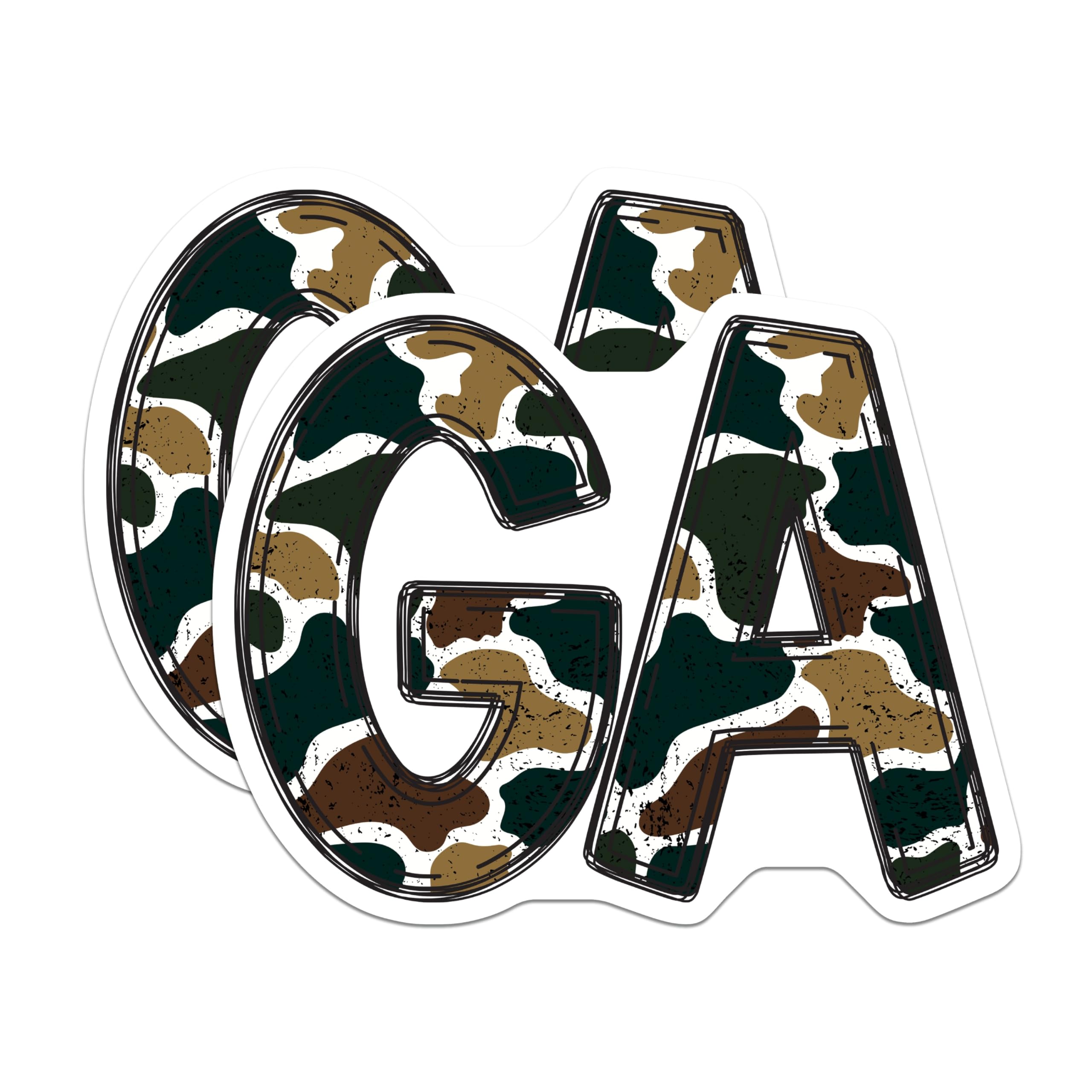 (2 Pack) GA Camouflage Letter Stickers - Georgia State Pride Initials - Military Abstract Distressed Decals - 5" On Longest Side - Sticks to Smooth Flat Surfaces - Made in USA - BMCS21415