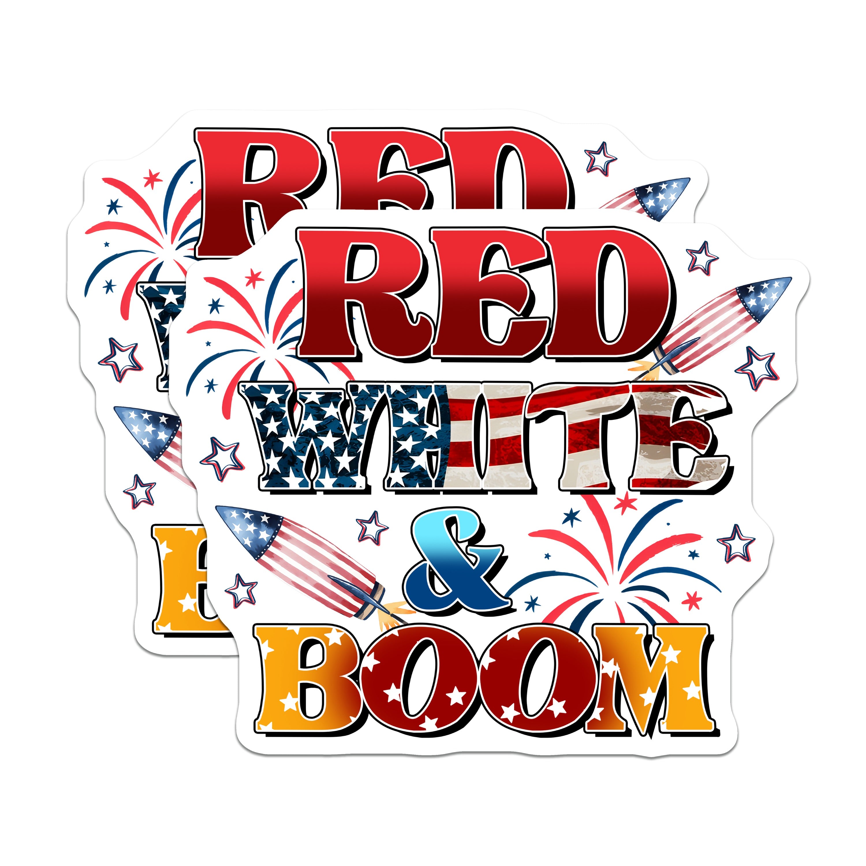 (2 Pack) Red White Boom Magnets - Patriotic Decor - Fourth of July Celebration - Americana USA Pride - 5 Inches On Longest Side - Thick Durable Magnet - Made in USA - MAG39998