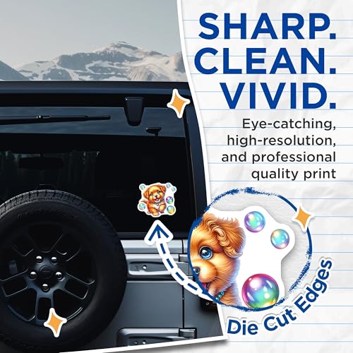 (2 Pack) Cute Puppy Stickers - Adorable Dog Stickers - Animal Lover Sticker Pack - 5" On Longest Side - Sticks to Smooth Flat Surfaces - Made in USA - BMCS9610