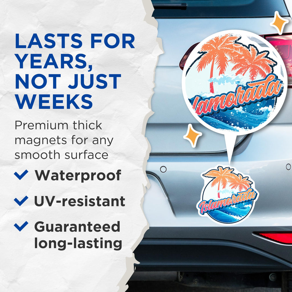 (2 Pack) Islamorada Florida Magnets - Tropical Palm Trees - Ocean Wave Refrigerator Magnets - 5" On Longest Side - Premium Magnet - for Cars, Refrigerators, Toolboxes, Lockers - Made in USA - MAG17947