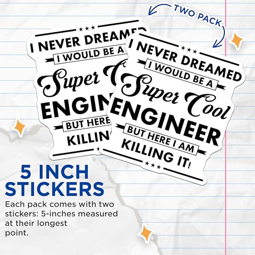 (2 Pack) Cool Engineer Stickers - Engineering Power - Pride and Accomplishment - 5" On Longest Side - Sticks to Smooth Flat Surfaces - Made in USA - BMCS6050