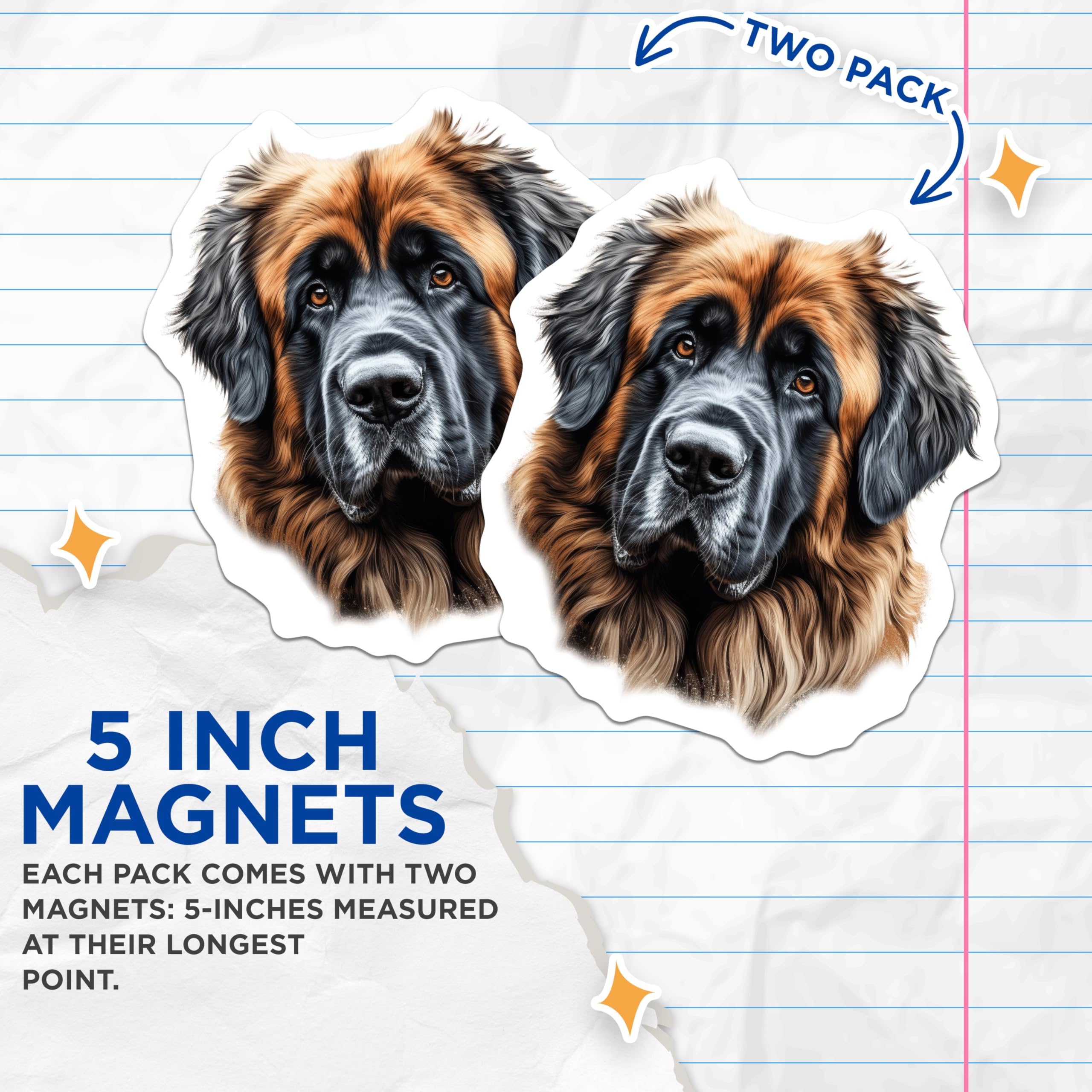 (2 Pack) Leonberger Dog Magnets - Large Breed Dog Art - Pet Owner Refrigerator Decor - Animal Lover Canine Display - 5 Inches On Longest Side - Thick Durable Magnet - Made in USA - MAG30767