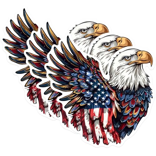 (3 Pack) American Eagle Decals - Patriotic Sticker - Laptop Decal - 3 Inches On Longest Side - Easy Peel & Apply - Made in USA - 3MCS0870