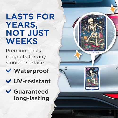 (2 Pack) Space Skeleton Artwork Magnet - Cosmic Skeleton Illustration - 5" On Longest Side - Sticks to Smooth Flat Surfaces - Made in USA - MAG9997