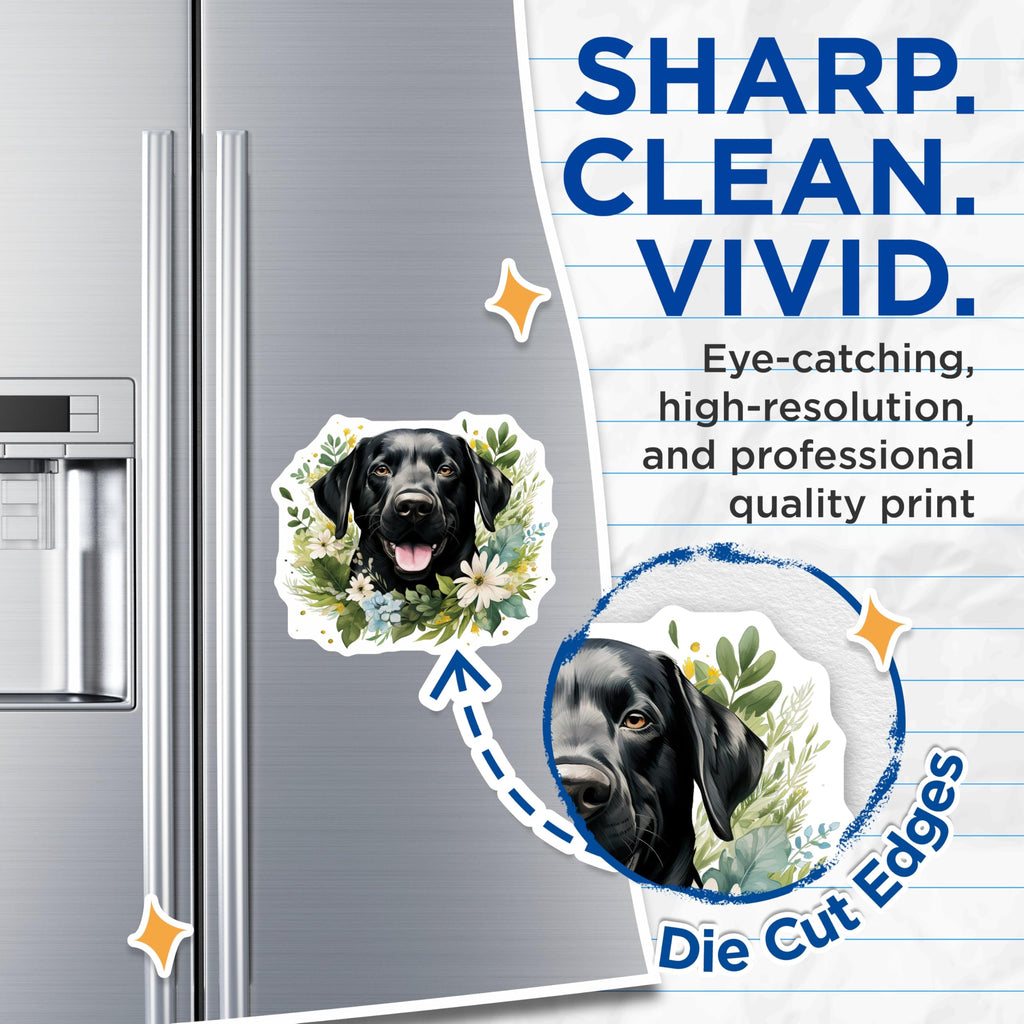 (2 Pack) Black Labrador Magnets - Floral Dog Lover Decor - Pet Portrait Refrigerator Accent - 5 Inches On Longest Side - Thick Durable Magnet - Made in USA - MAG26469