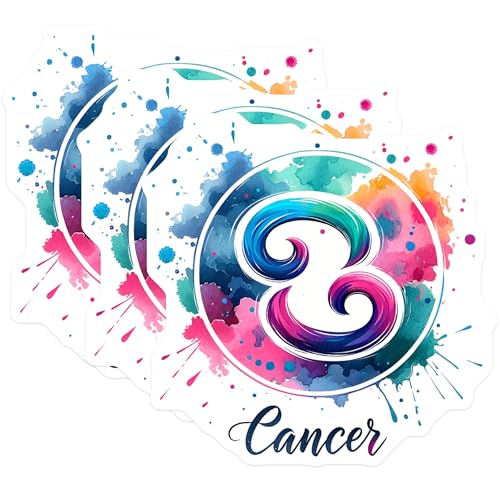 (3 Pack) Cancer Zodiac Decals - Watercolor Art Stickers - Astrology Sign Decals- 3 Inches On Longest Side - Easy Peel & Apply - Made in USA - 3MCS5796