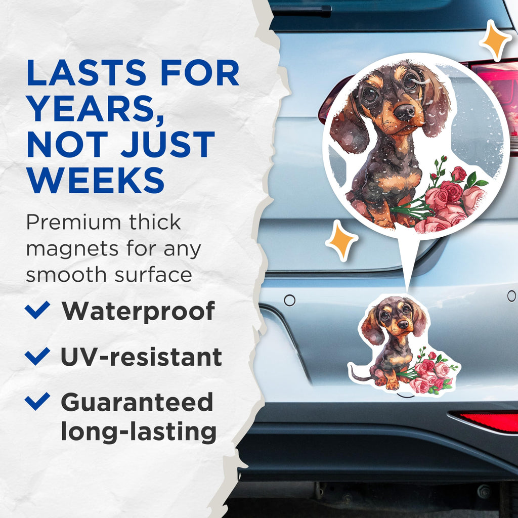 (2 Pack) Dachshund Magnets - Cute Dog Magnets - Floral Decor Kitchen Magnets - 5" On Longest Side - Premium Magnet - for Cars, Refrigerators, Toolboxes, Lockers - Made in USA - MAG16501