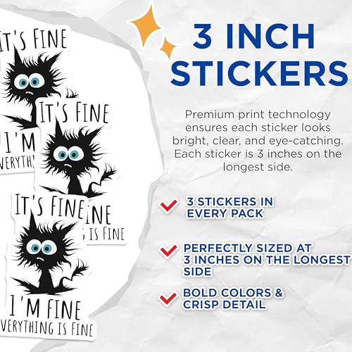(3 Pack) Its Fine I'm Fine Decals - Funny Cat Decals - Laptop Decal - Sarcastic Decal - 3 Inches On Longest Side - Easy Peel & Apply - Made in USA - 3MCS7670