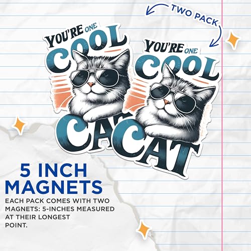 (2 Pack) Cool Cat Magnets - Funny Cat Magnets - Cat Lover Gift Magnets - Unique Cat Decor Magnets- 5" On Longest Side - for Fridges, Toolboxes, Cars - Made in USA - MAG2655