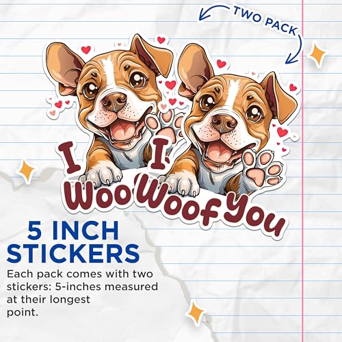 (2 Packs) I Woof You Dog Breed Stickers - I Woof You Cute Dog Decals - 5 Inches On Longest Side - Premium Vinyl Decal - Sticks to Any Smooth Flat Surface - Made in USA - BMCS2364