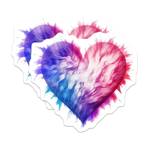 (2 Pack) Heart Stickers - Abstract Art - Colorful Watercolor Design - 5" On Longest Side - Sticks to Smooth Flat Surfaces - Made in USA - BMCS6666