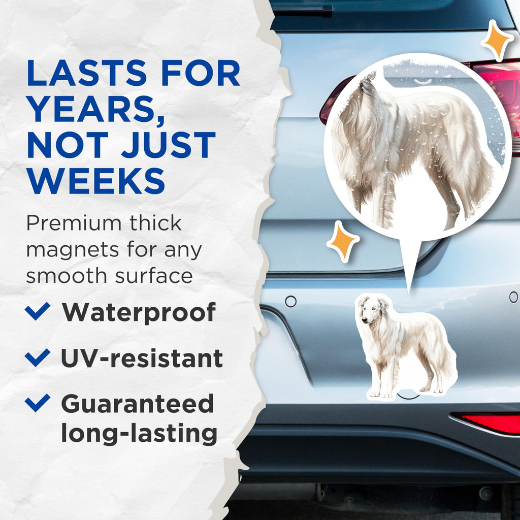 (2 Pack) Borzoi Dog Magnets - Elegant Sighthound Art - Dog Lover Fridge Decor - 5 Inches On Longest Side - Thick Durable Magnet - Made in USA - MAG26664