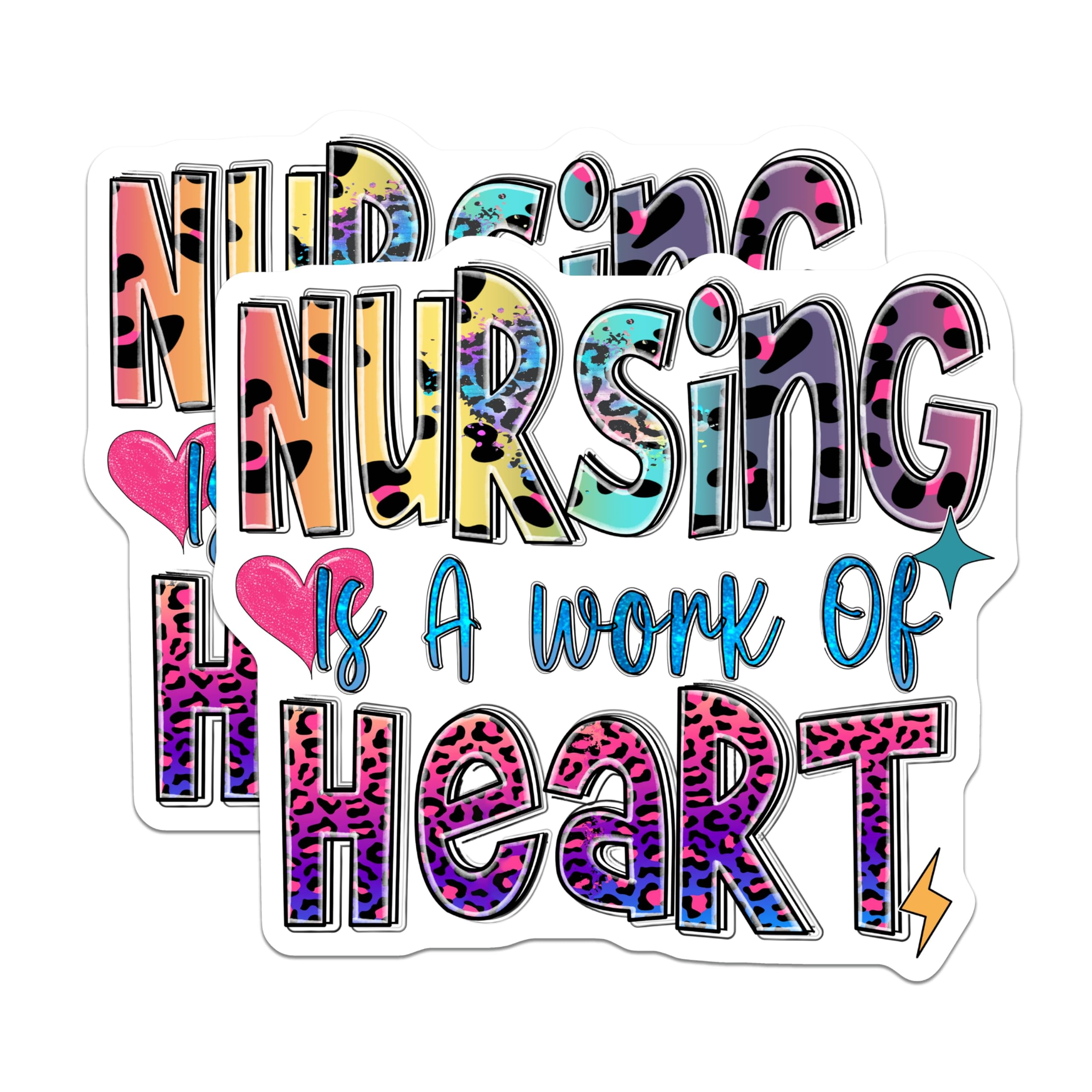 (2 Pack) Nursing Magnets - Nursing is A Work of Heart - Leopard Print Nurse Magnet - 5" On Longest Side - Premium Magnet - for Cars, Refrigerators, Toolboxes, Lockers - Made in USA - MAG18576