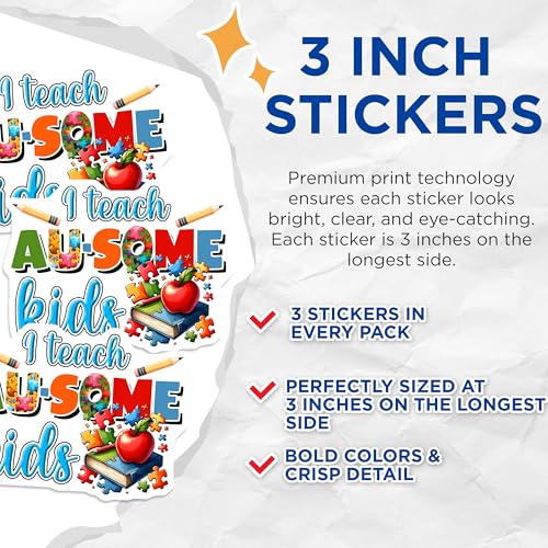 (3 Pack) Autism Teacher Decals - Special Education Stickers - Autistic Kids Decal - 3 Inches On Longest Side - Easy Peel & Apply - Made in USA - 3MCS6800