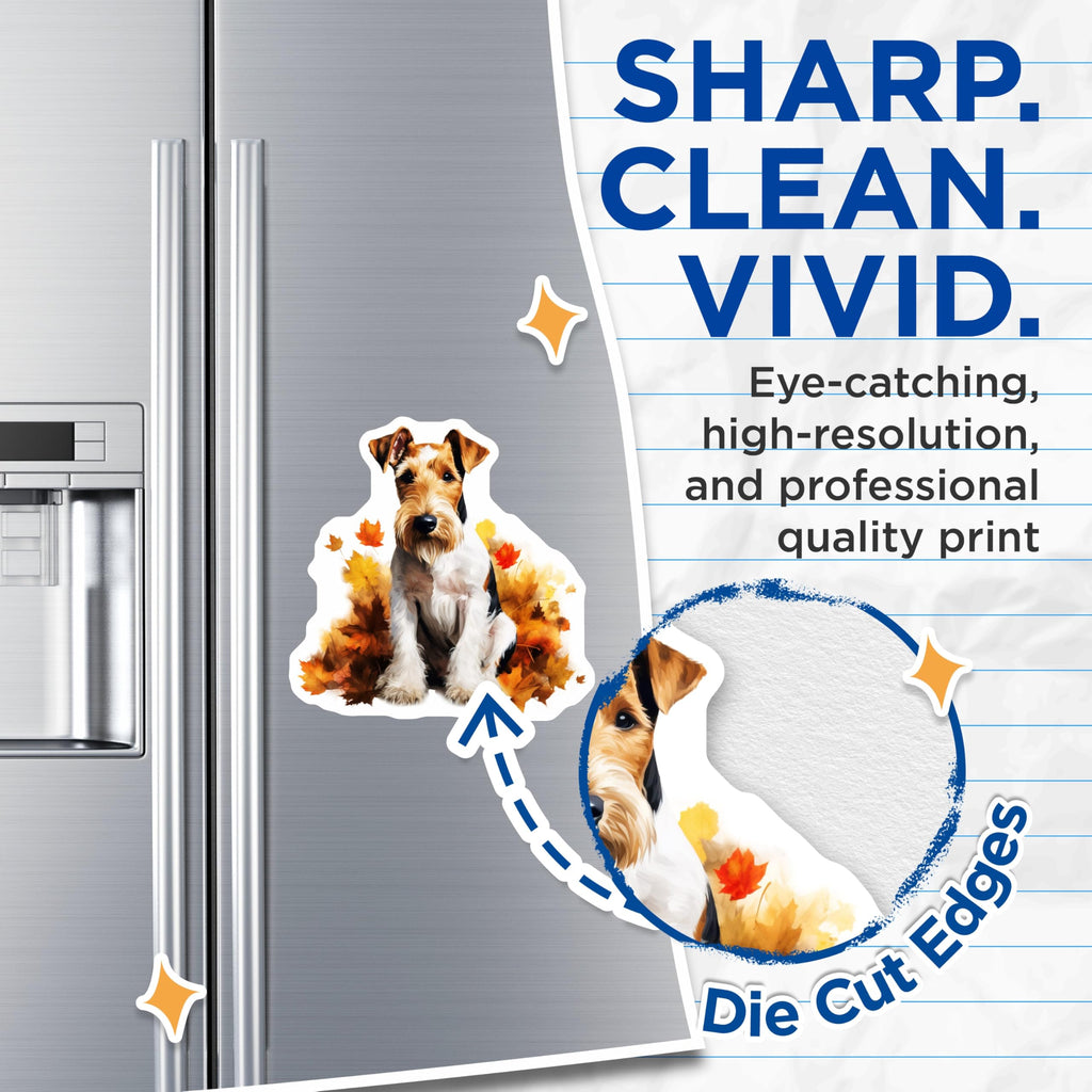 (2 Pack) Wire Fox Terrier Magnets - Autumn Dog Art - Fall Leaves Pet Lover - Fridge Decor Dog Mom Dad - 5 Inches On Longest Side - Thick Durable Magnet - Made in USA - MAG26651
