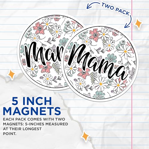 (2 Pack) Mama Flower Magnets Magnets - Floral Decorative - Mother's Day Decor - 5" On Longest Side - Made in USA - Sticks to Refrigerators & Metal Surfaces - MAG8964