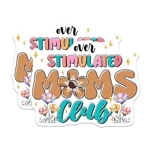 (2 Pack) Over Stimulated Moms Club Magnets - Funny Mom - Parenting Humor - Mother's Day Decor - Flower Design - 5" On Longest Side - for Cars, Fridges, Toolboxes - Made in USA -